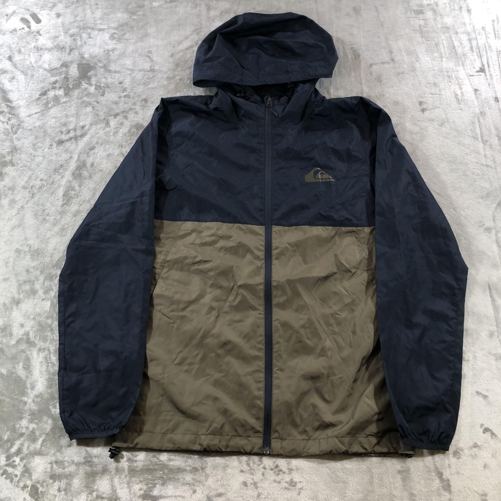 Quiksilver Jacket Mens Small Blue Colorblock Hooded Lightweight Windbreaker